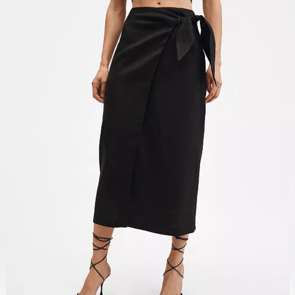 MANGO Linen-Blend Wrap Skirt - Picture 1 of 10